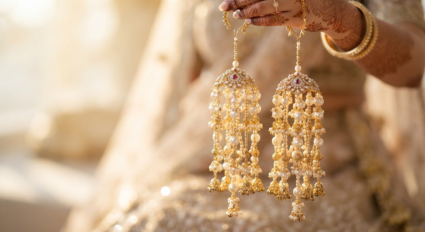 Pearl Kalire Set — Gold strings clustered with pearls and tiny bells